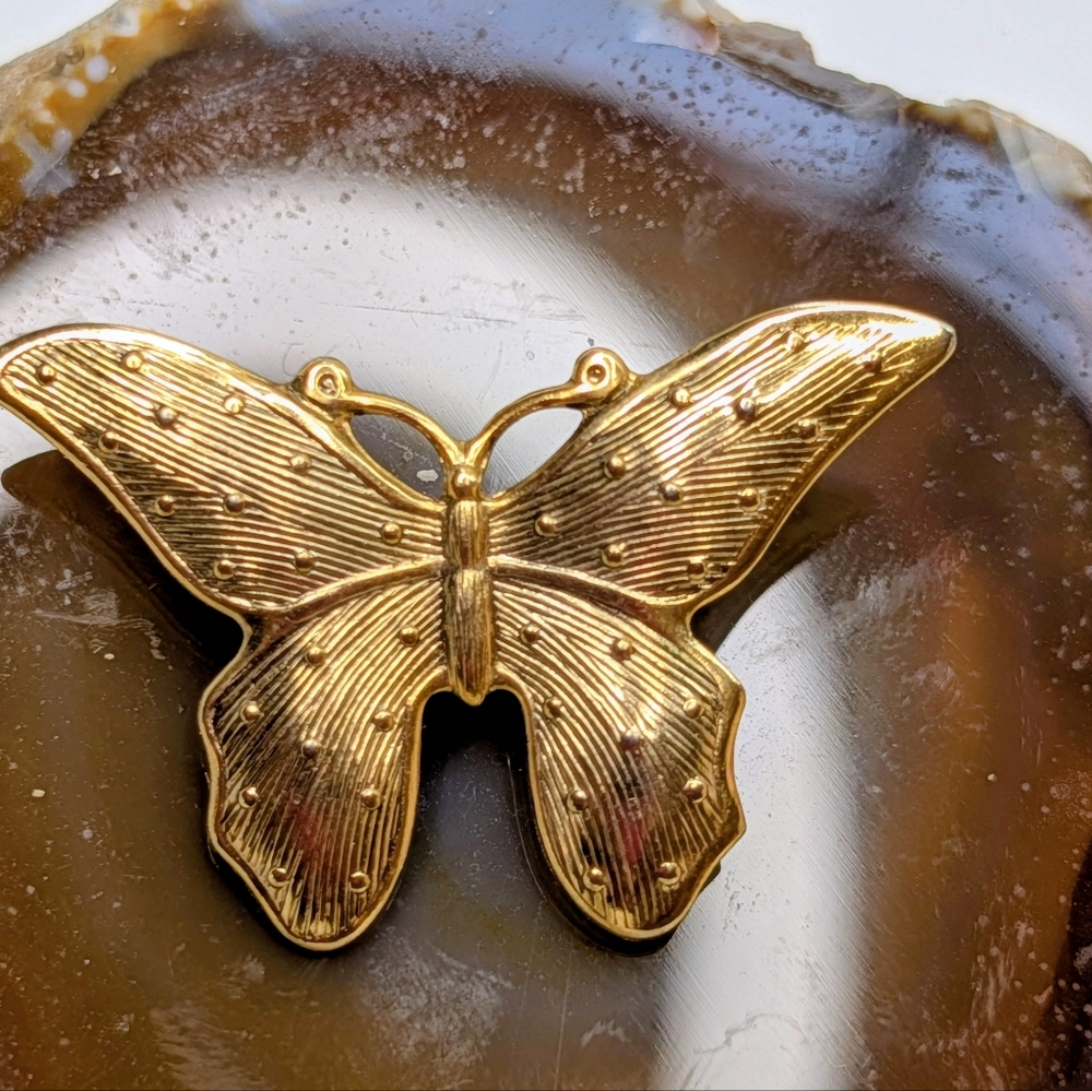 Vintage Gold-Tone Butterfly Brooch – Textured Wings – 1.75” Width